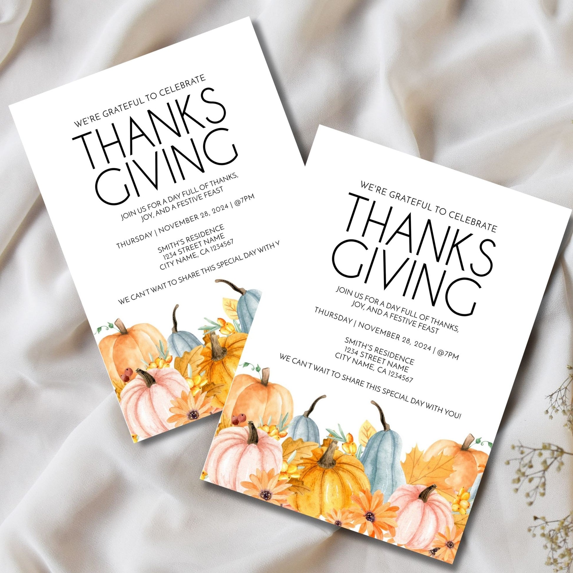 Editable Thanksgiving Invitation Template | Fall Harvest Invitation | Customizable 5x7 Printable for Thanksgiving Feast | Instant Digital Download