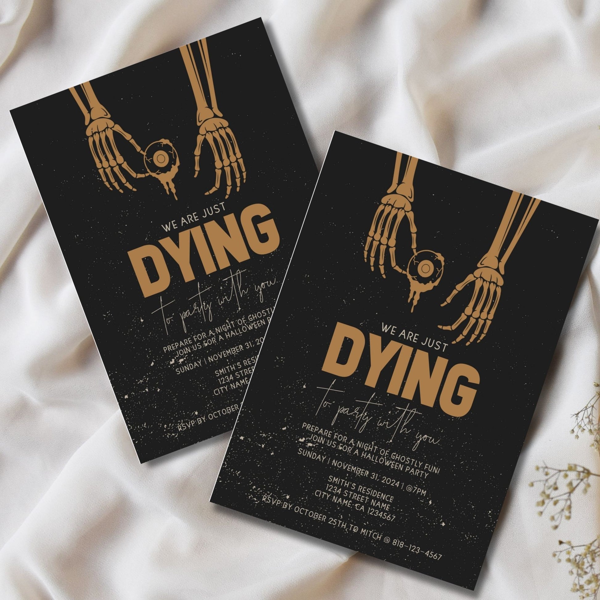 Editable Halloween Party Invitation Template, Skeleton Themed Party Invite, Corjl Template, Instant Download, Customizable for Spooky Events