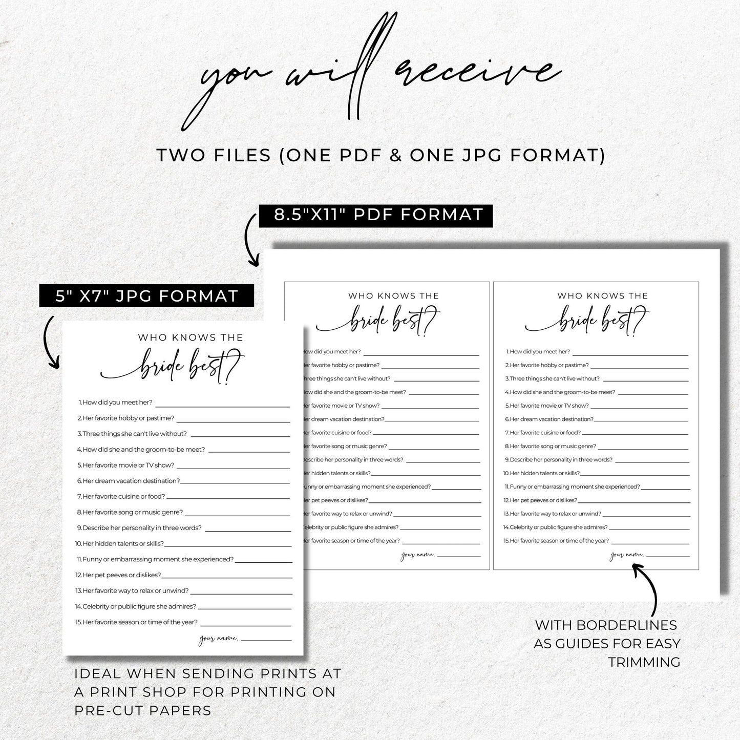 Who Knows the Bride Best Bridal Shower Game Minimalist