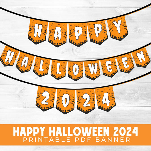 Happy Halloween 2024 Printable Banner | Spooky Halloween Party Decor | DIY PDF Banner | Instant Download Halloween Decoration