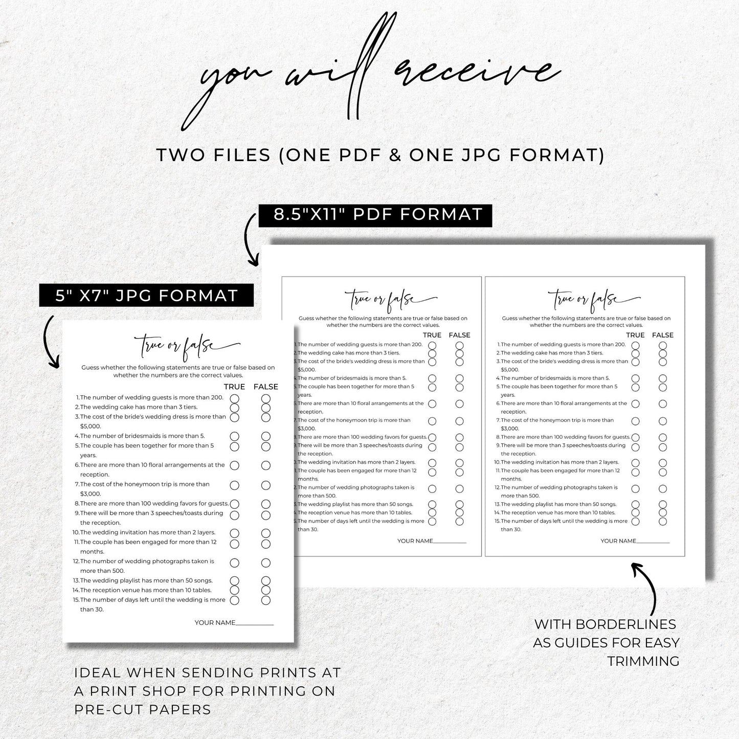 True or False Bridal Shower Game - Minimalist