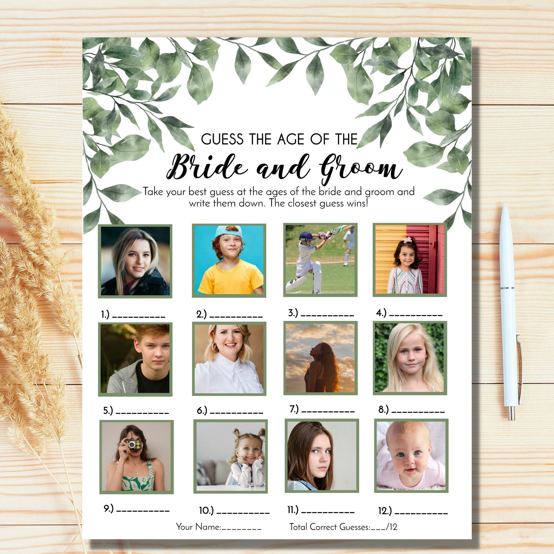 Guess the Age of the Bride and Groom Wedding Game Template