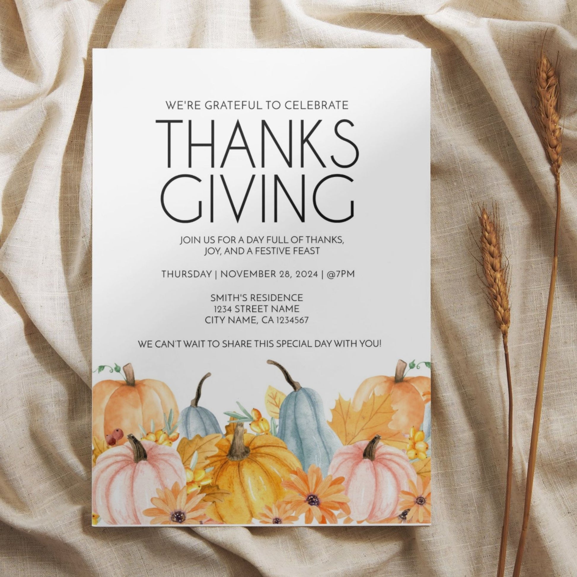 Editable Thanksgiving Invitation Template | Fall Harvest Invitation | Customizable 5x7 Printable for Thanksgiving Feast | Instant Digital Download