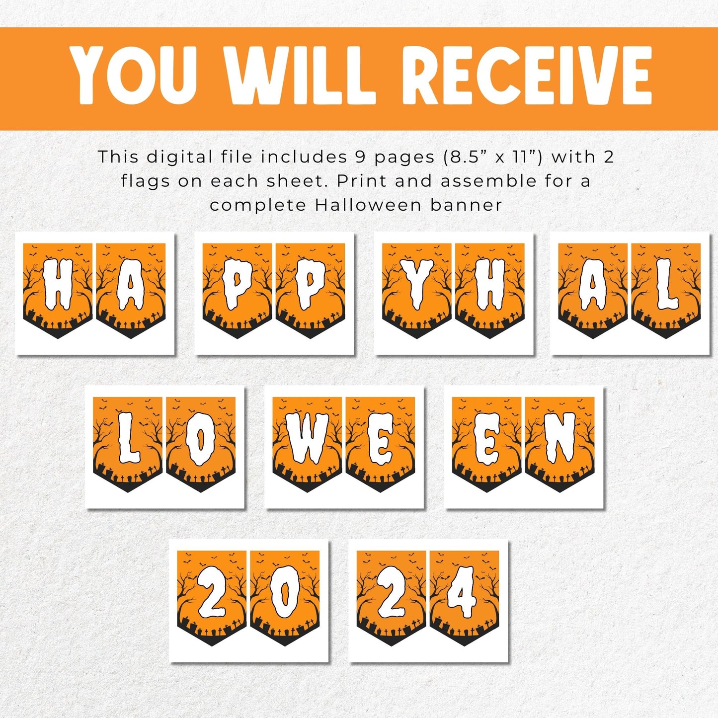 Happy Halloween 2024 Printable Banner | Spooky Halloween Party Decor | DIY PDF Banner | Instant Download Halloween Decoration