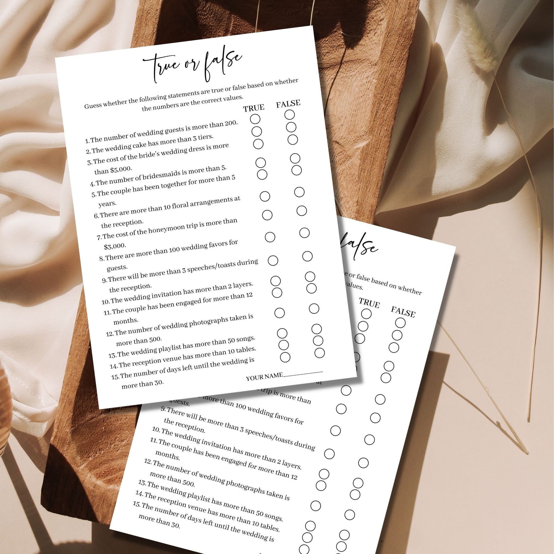 True or False Bridal Shower Game - Minimalist