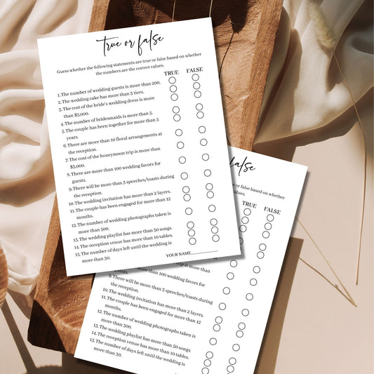 True or False Bridal Shower Game - Minimalist