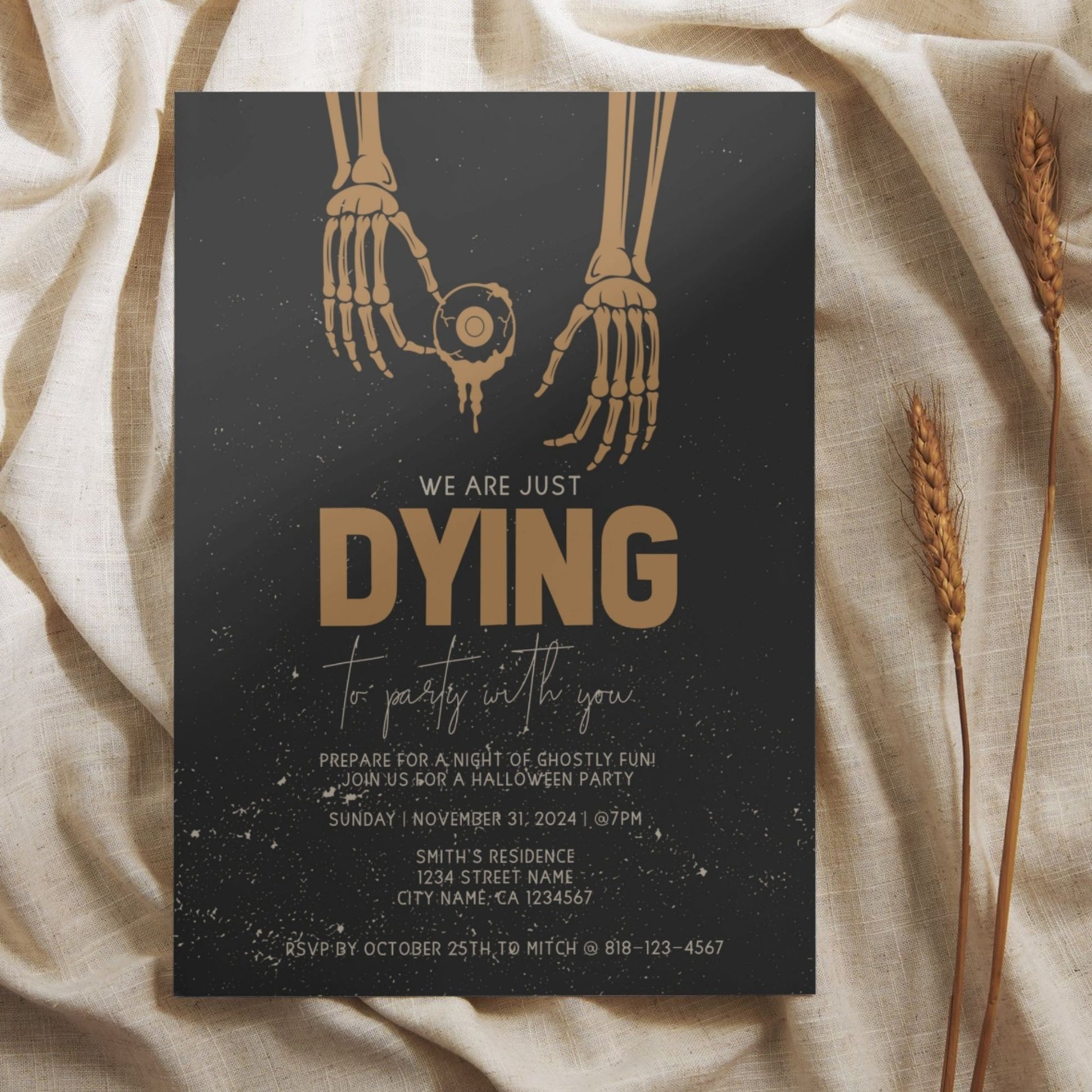 Editable Halloween Party Invitation Template, Skeleton Themed Party Invite, Corjl Template, Instant Download, Customizable for Spooky Events
