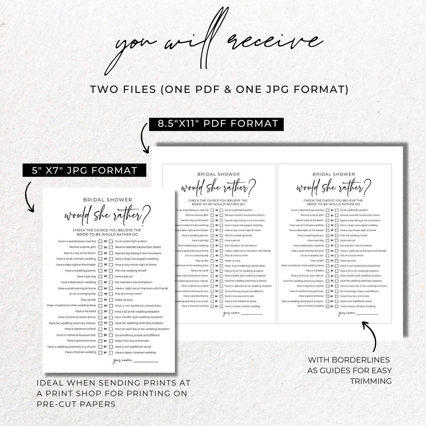 Would She Rather Bridal Shower Game - Printable PDF