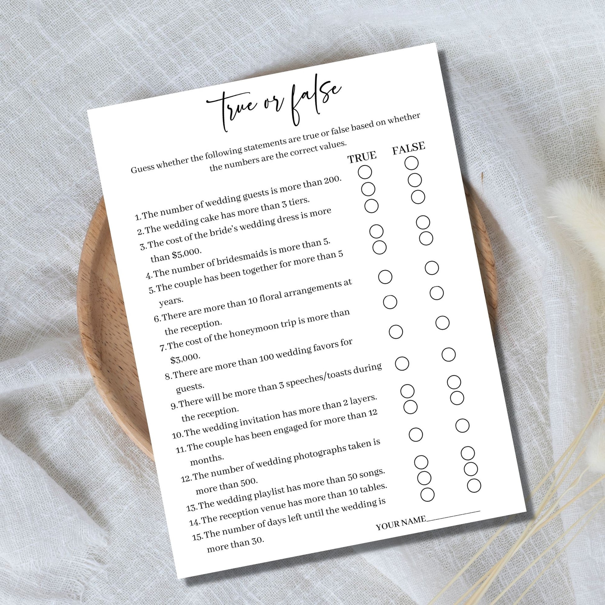 True or False Bridal Shower Game - Minimalist