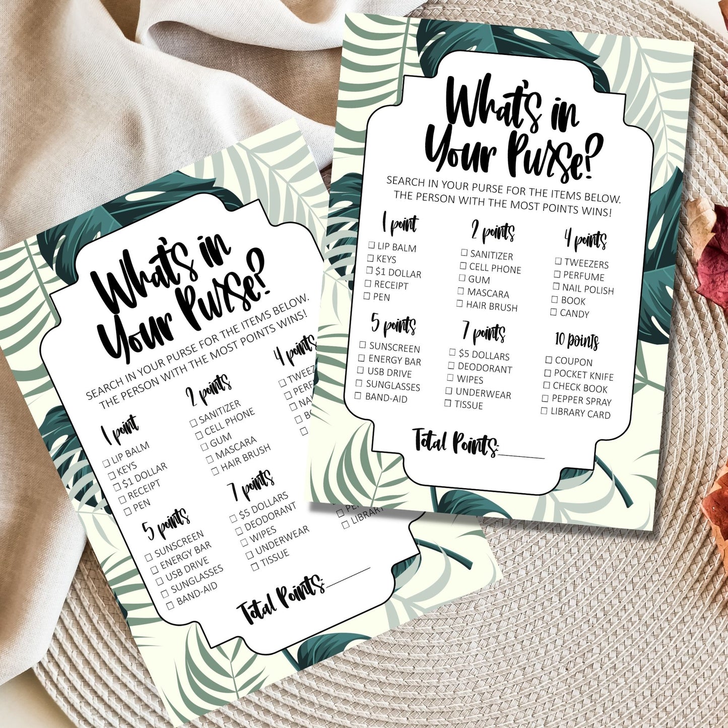 What's In Your Purse Bridal Shower Game Printable - Greenery