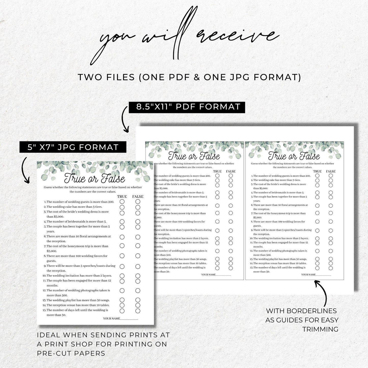 True or False Bridal Shower Game - Greenery
