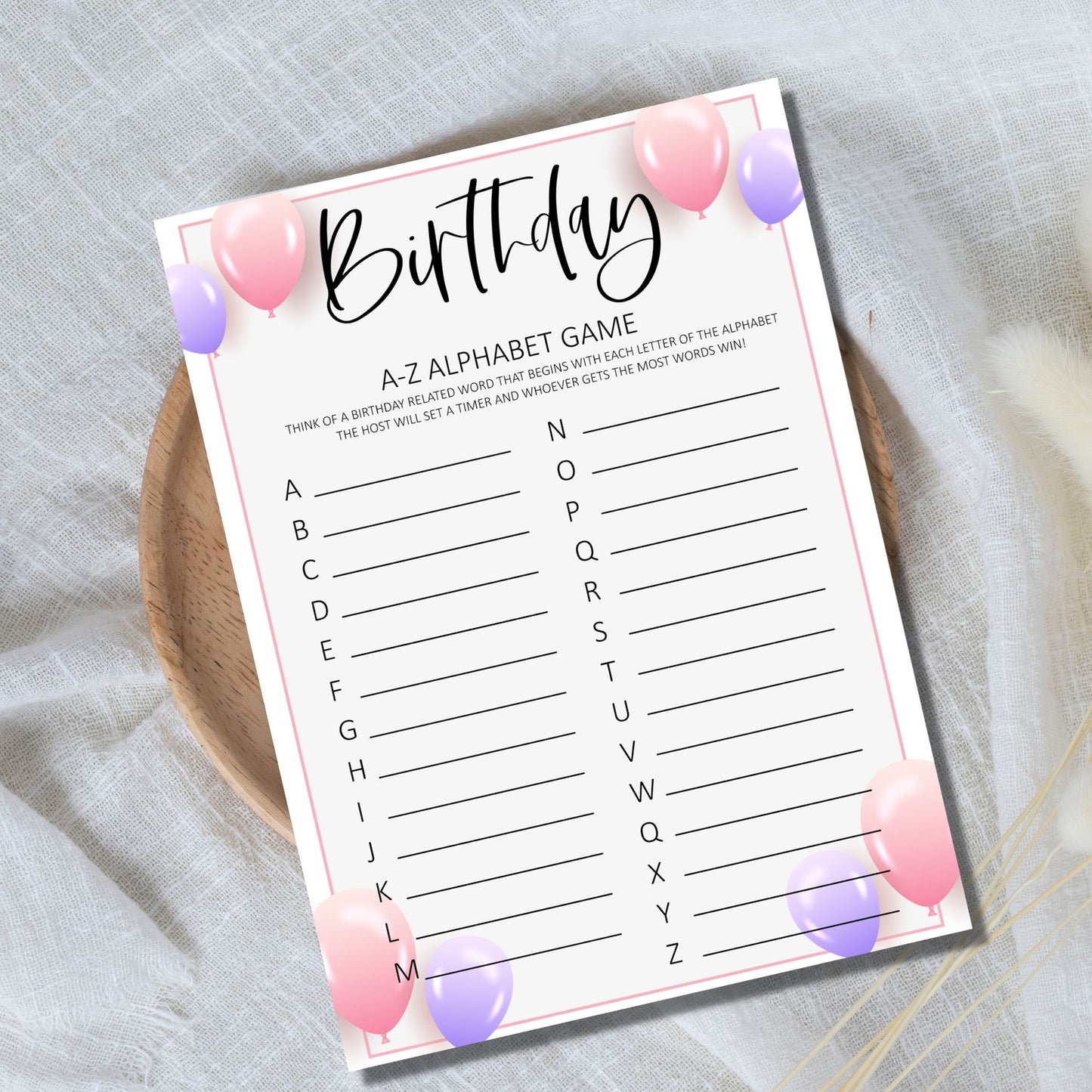 Birthday A-Z Alphabet Game Printable