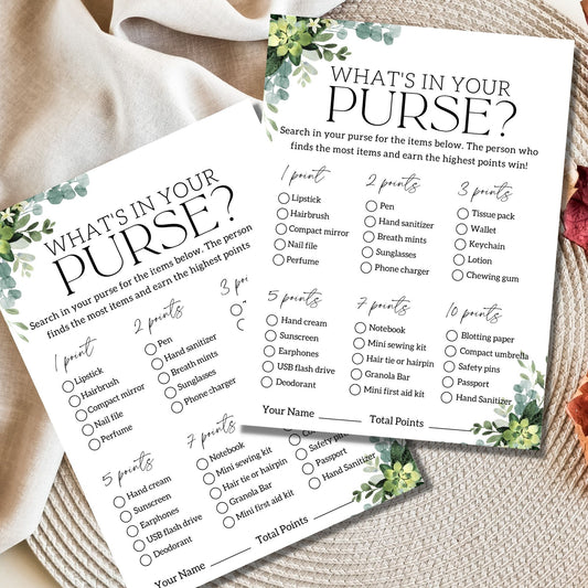 What's In Your Purse Bridal Shower Game Printable