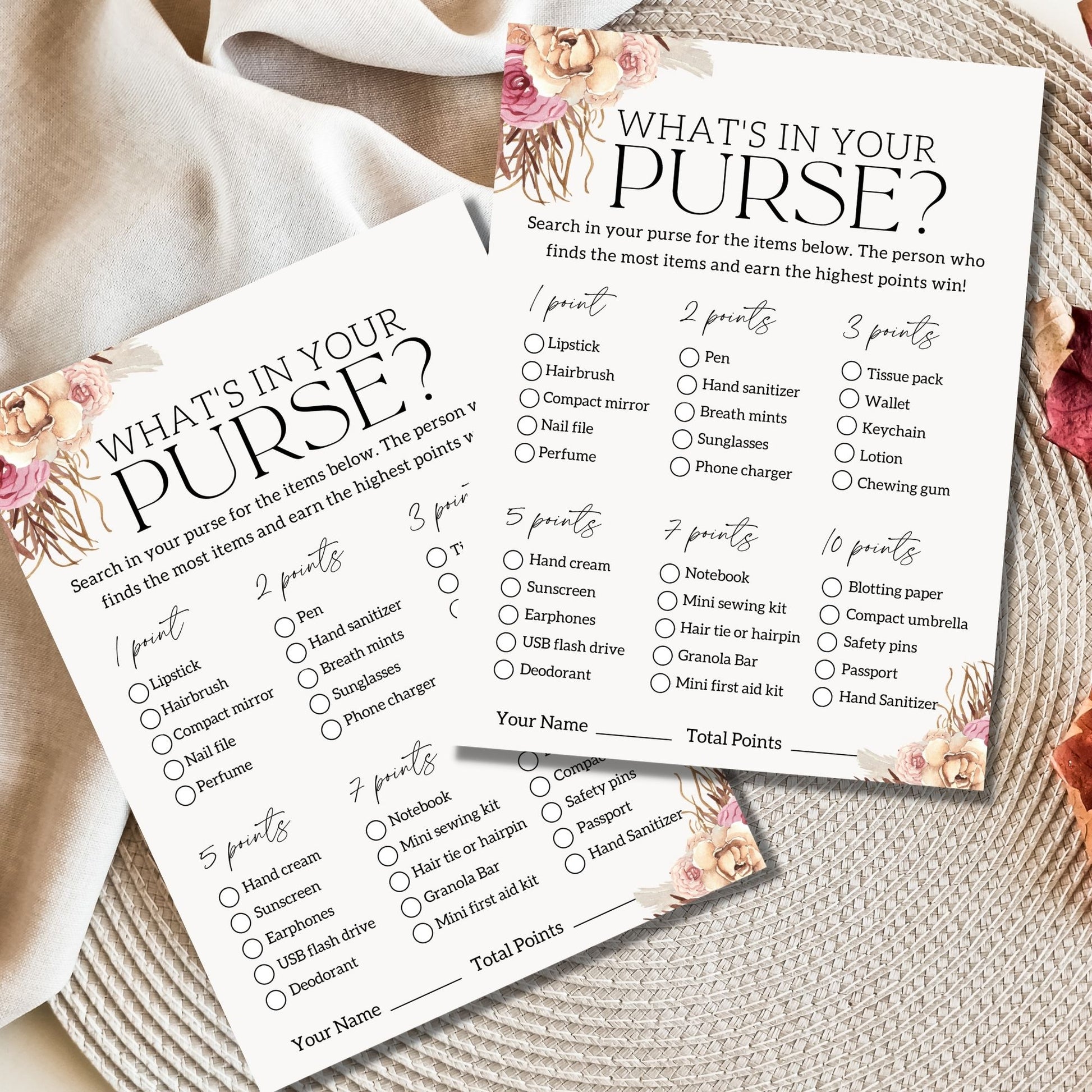What's In Your Purse Bridal Shower Game Printable