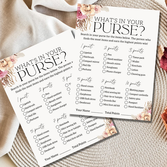 What's In Your Purse Bridal Shower Game Printable