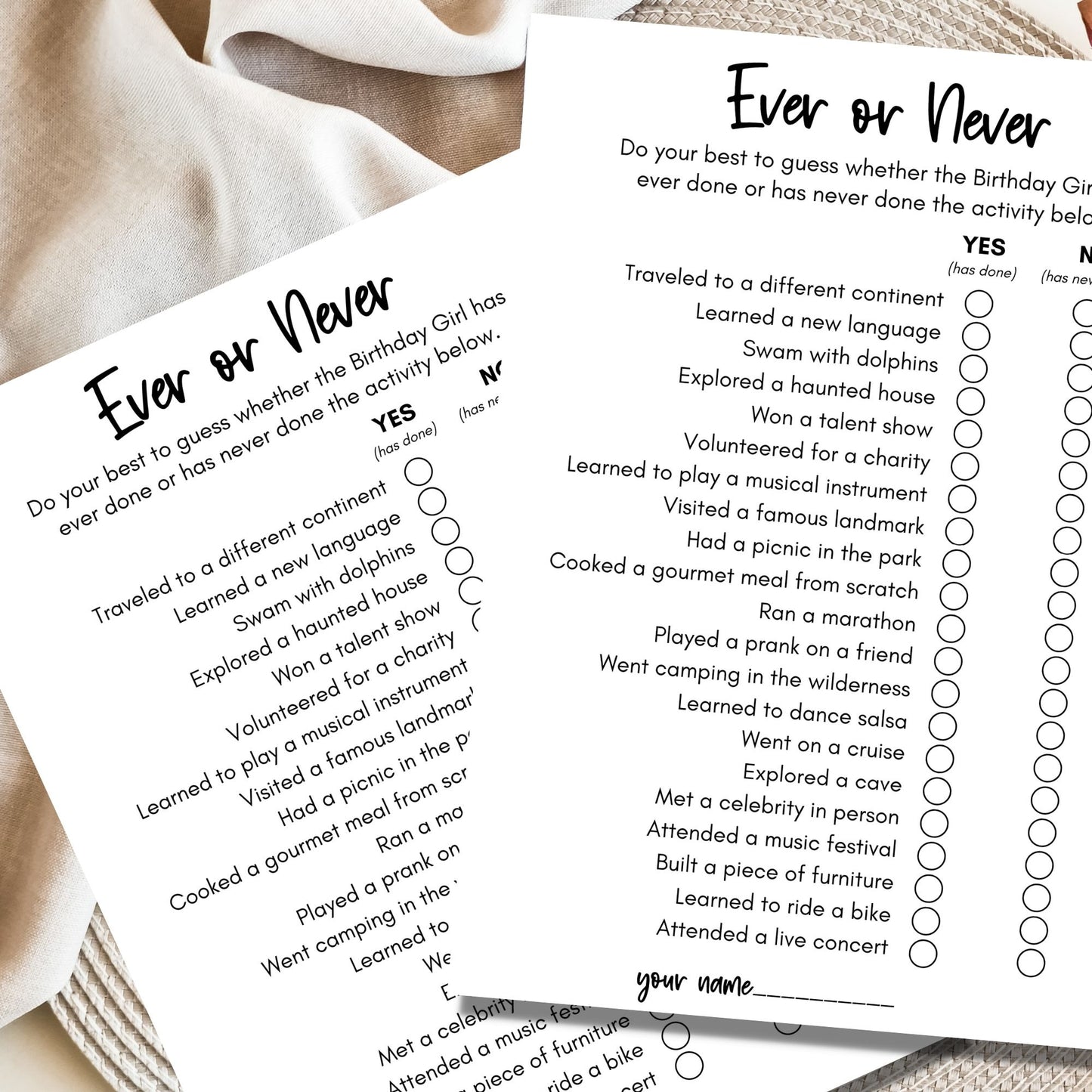 Ever or Never Birthday Game