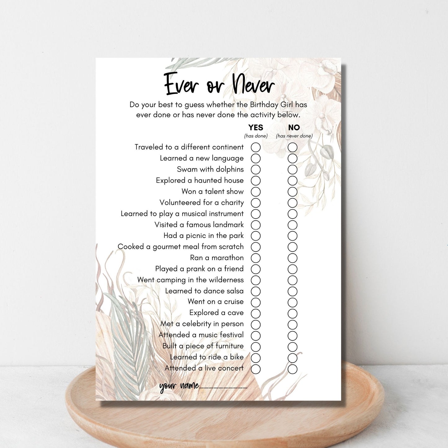 Ever or Never Birthday Game