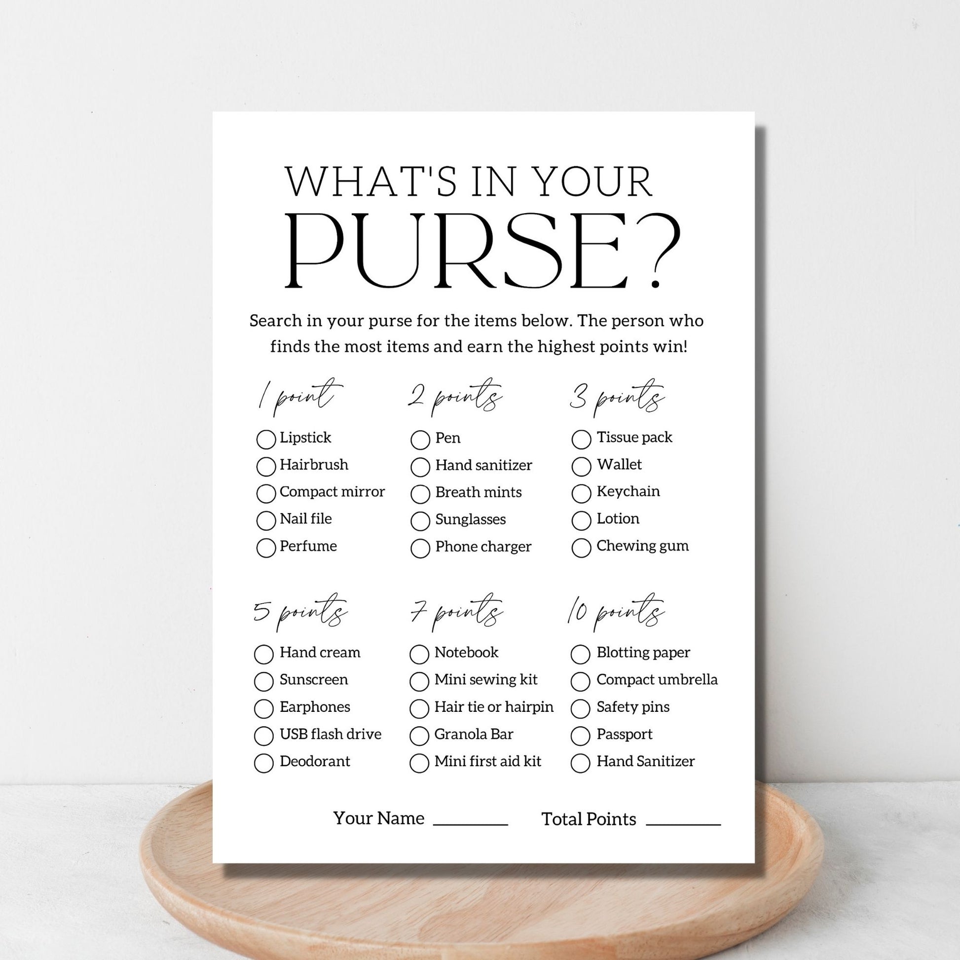 What's In Your Purse Bridal Shower Game Printable