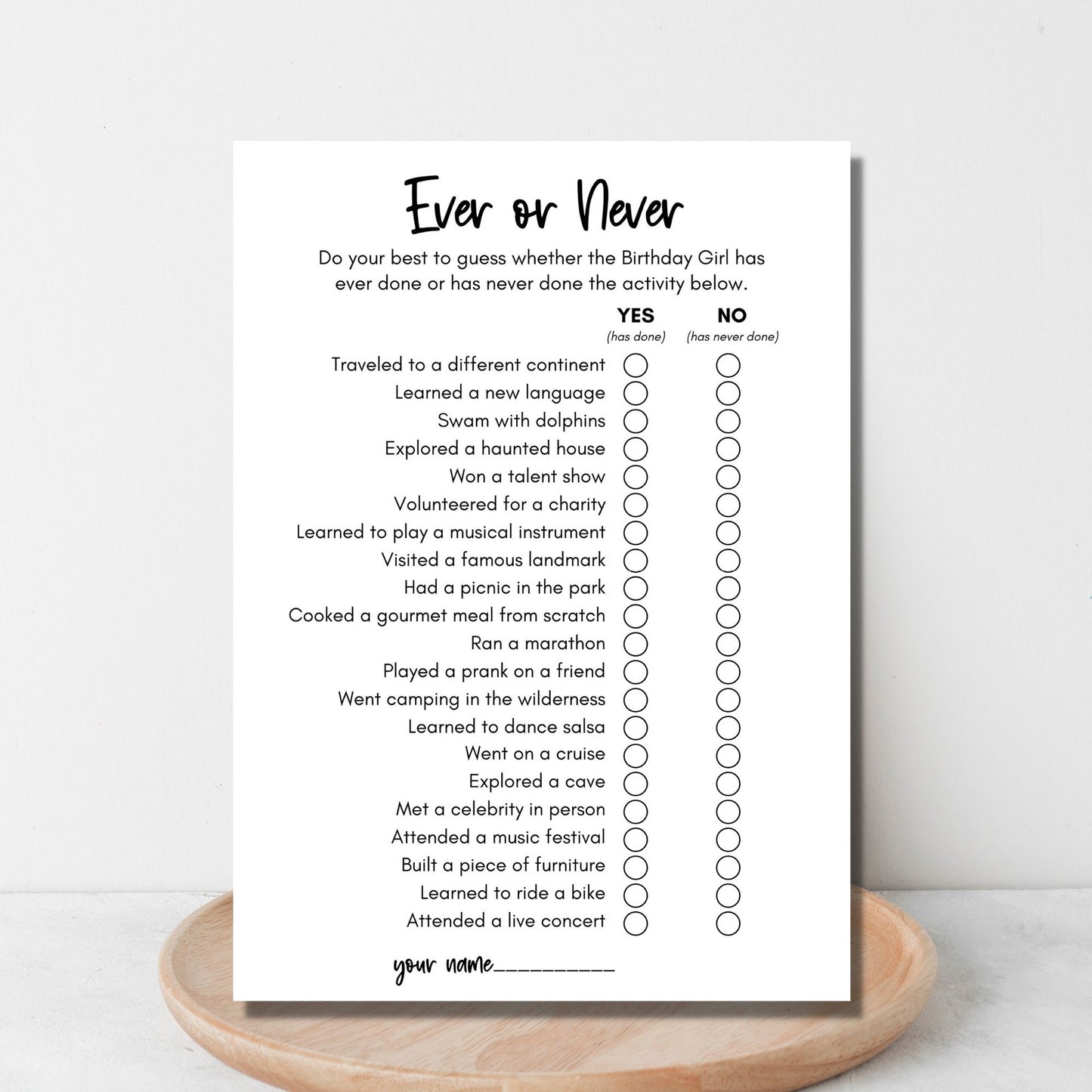 Ever or Never Birthday Game