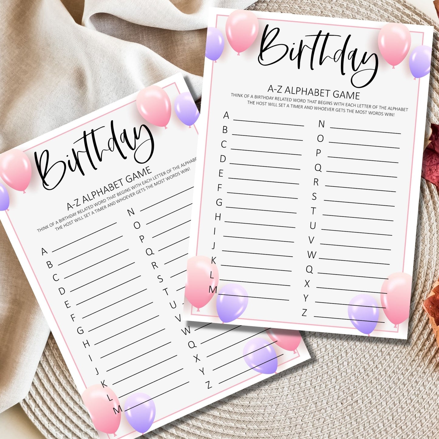 Birthday A-Z Alphabet Game Printable