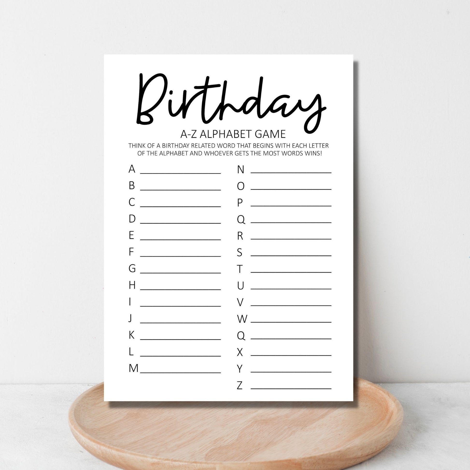 Minimalist Birthday Alphabet Game