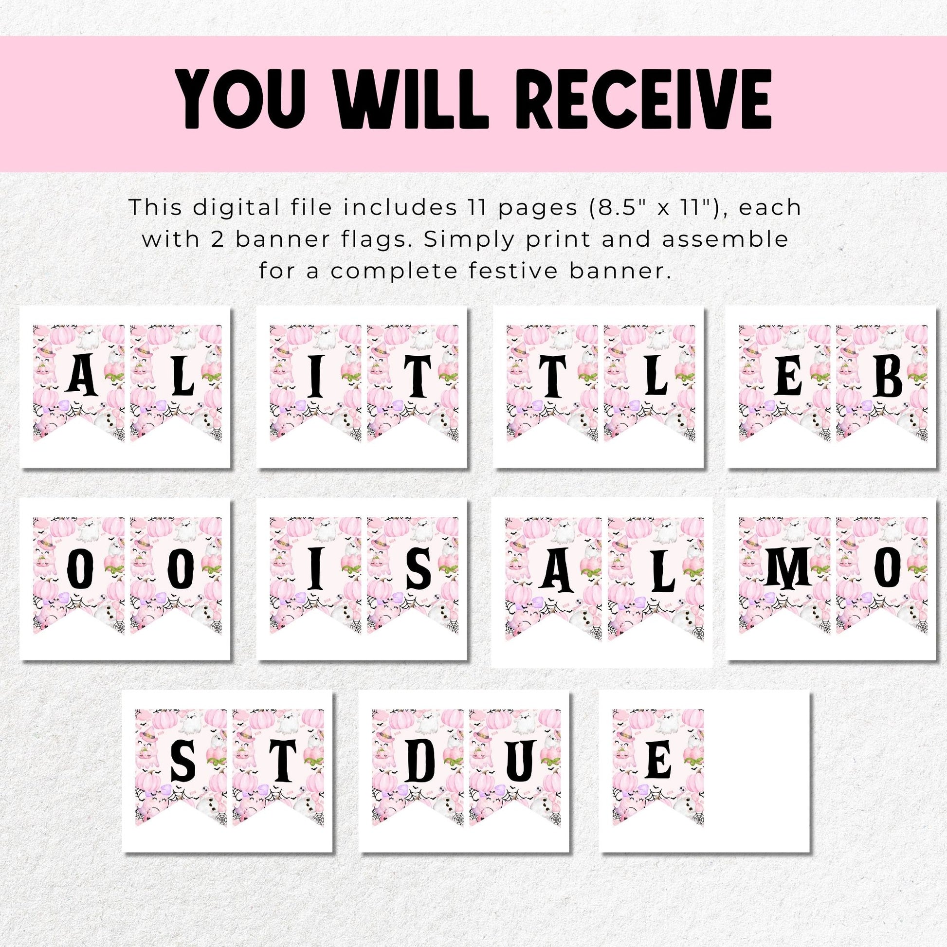 A Little Boo Is Almost Due Baby Shower Banner – Printable PDF – Cute Pink Halloween Baby Shower Decor – Instant Download