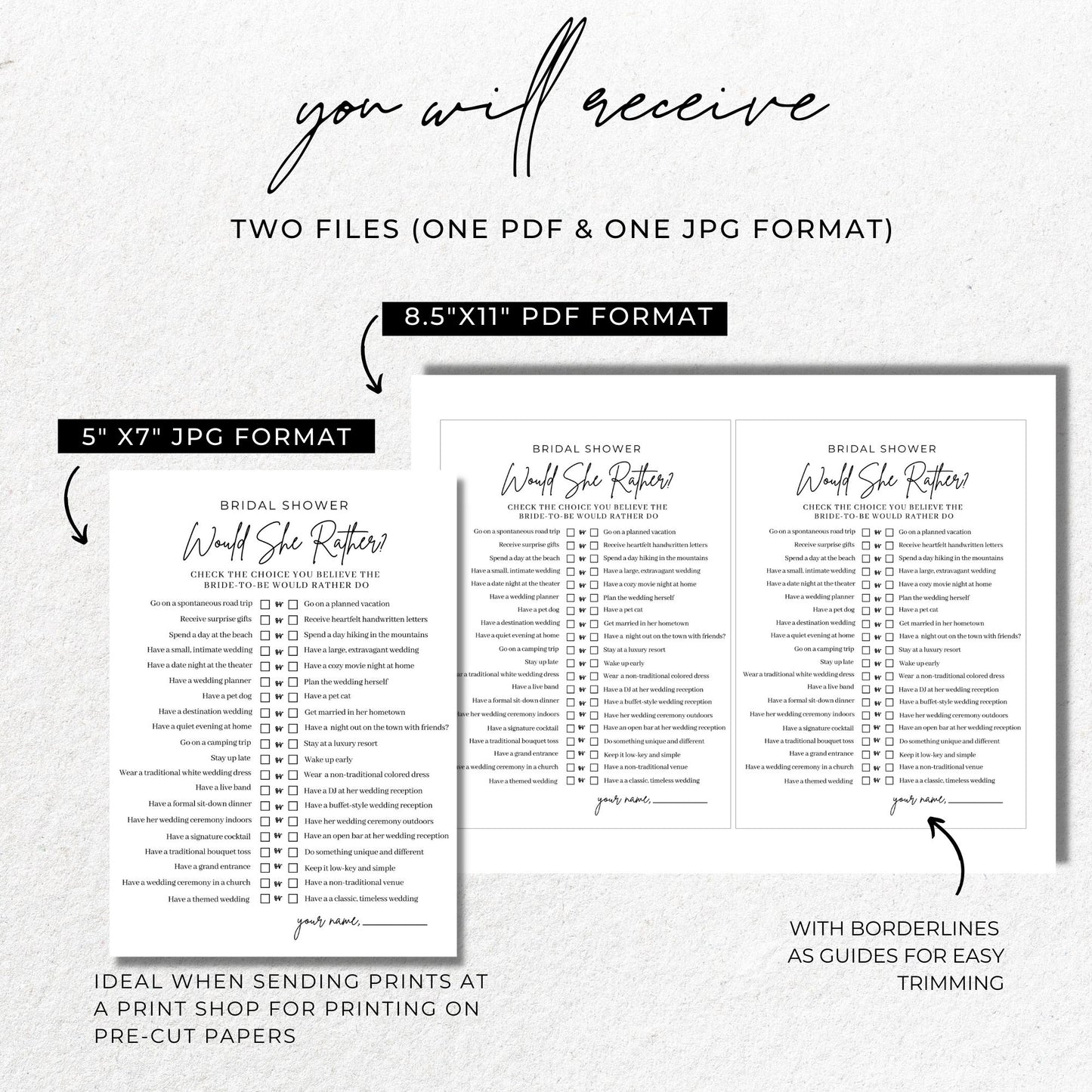Would She Rather Bridal Shower Game Printable - Minimalist