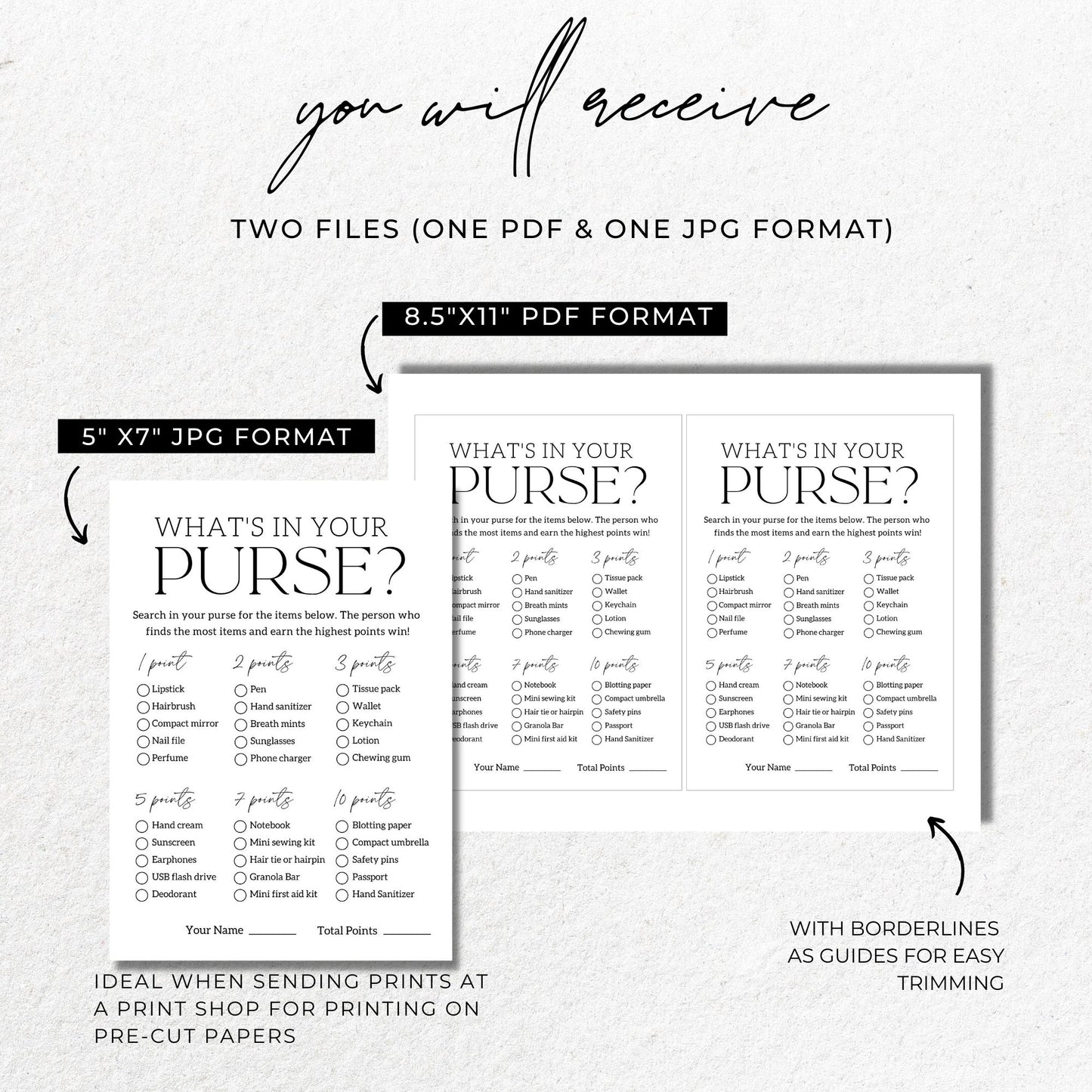 What's In Your Purse Bridal Shower Game Printable