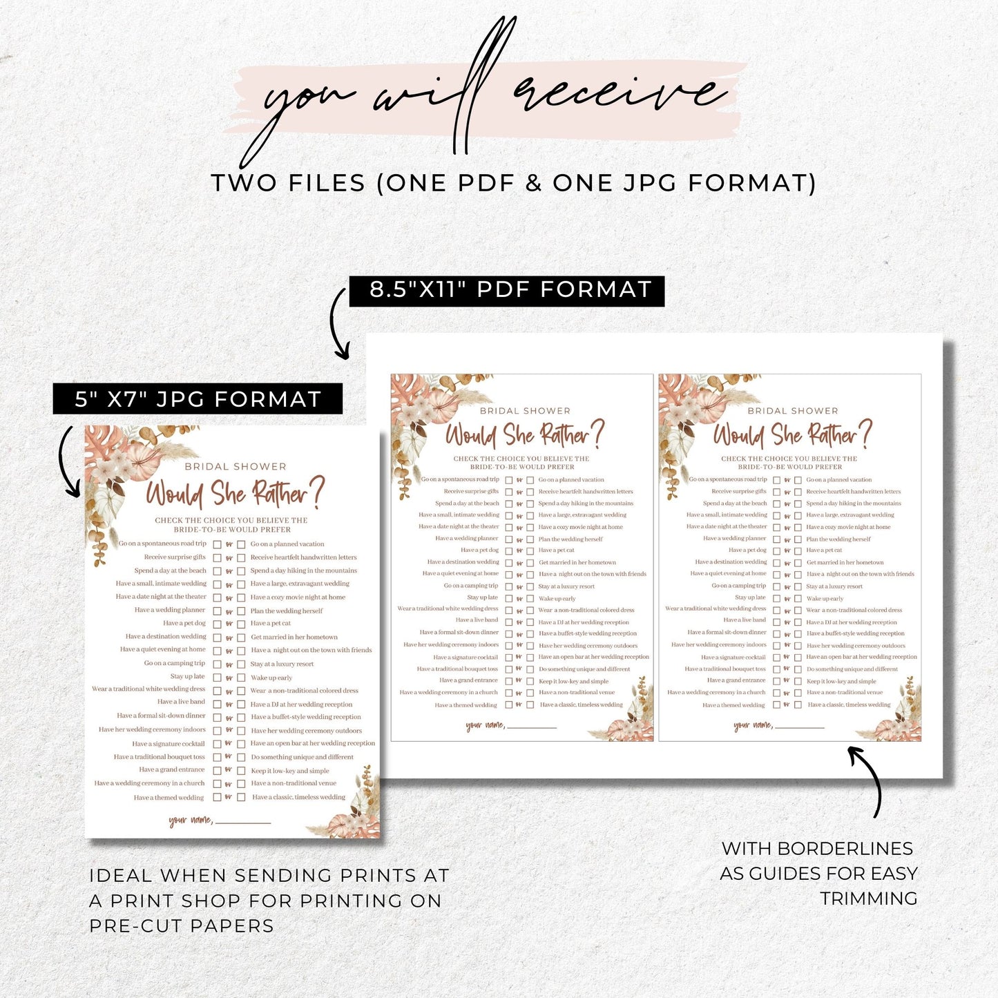 Would She Rather Bridal Shower Game - Boho Floral
