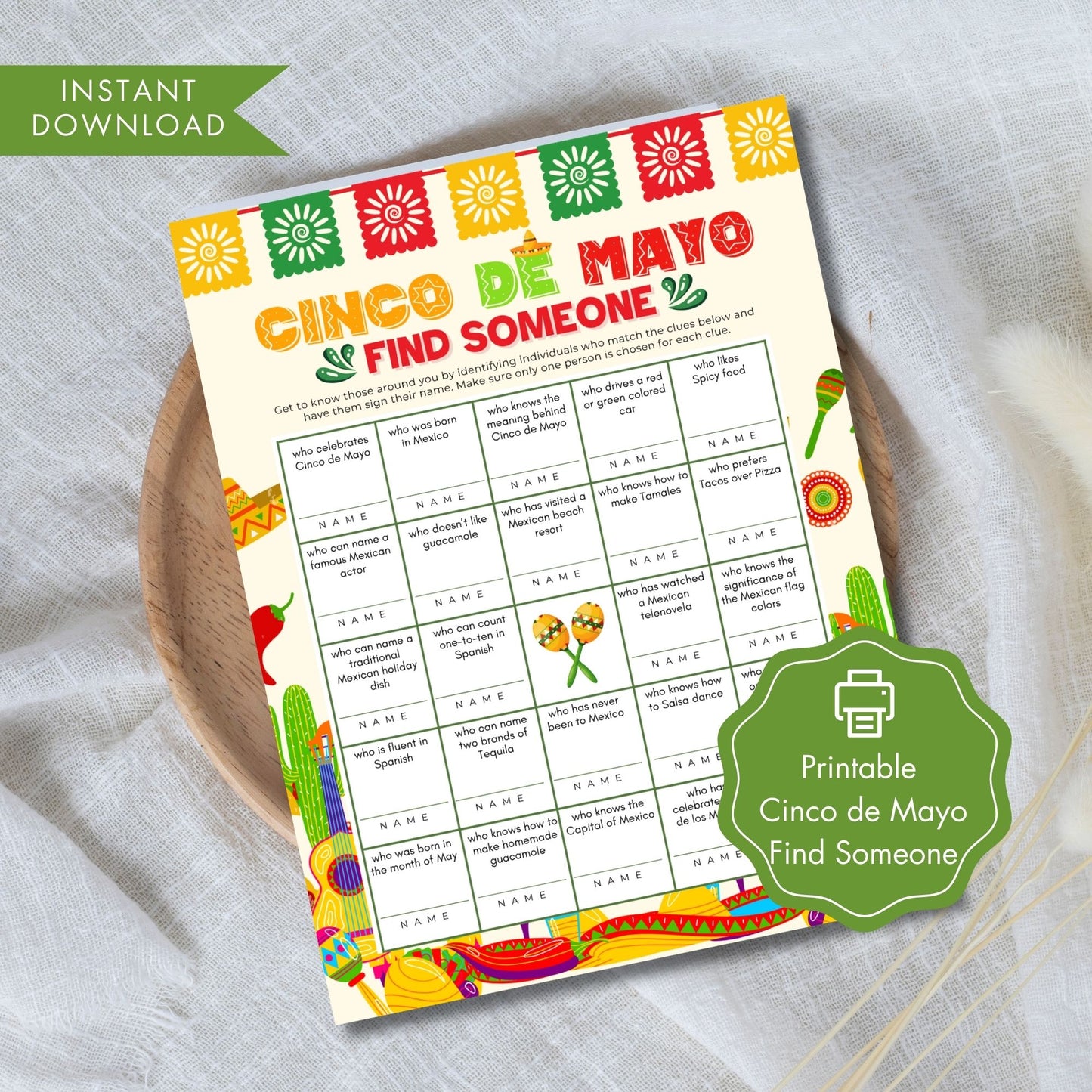 Cinco de Mayo Find Someone Printable Game 8.5x11