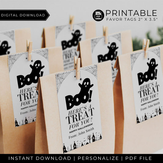 Boo! Halloween Treat Bag Tags - Printable, Ghost-Themed Party Favors | Instant Download