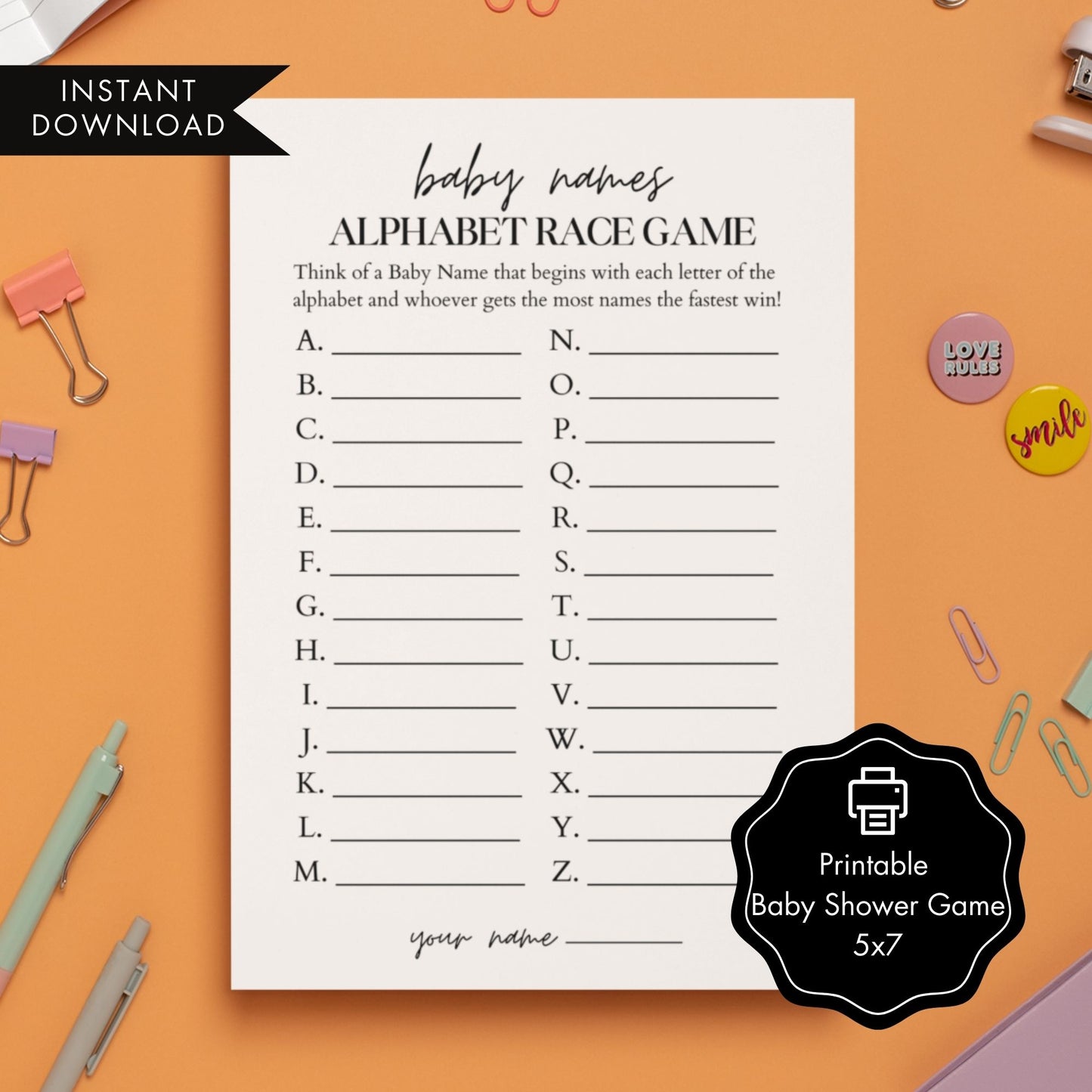 Minimalist Baby Shower Game - Printable