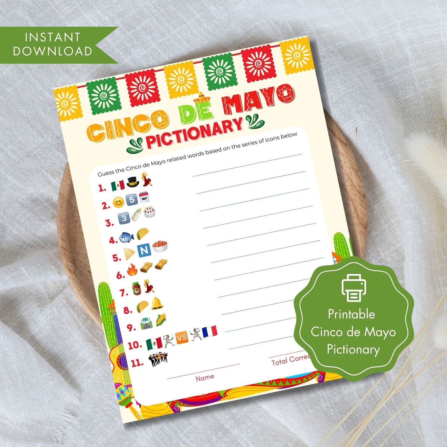 Cinco de Mayo Pictionary Printable Game 8.5x11