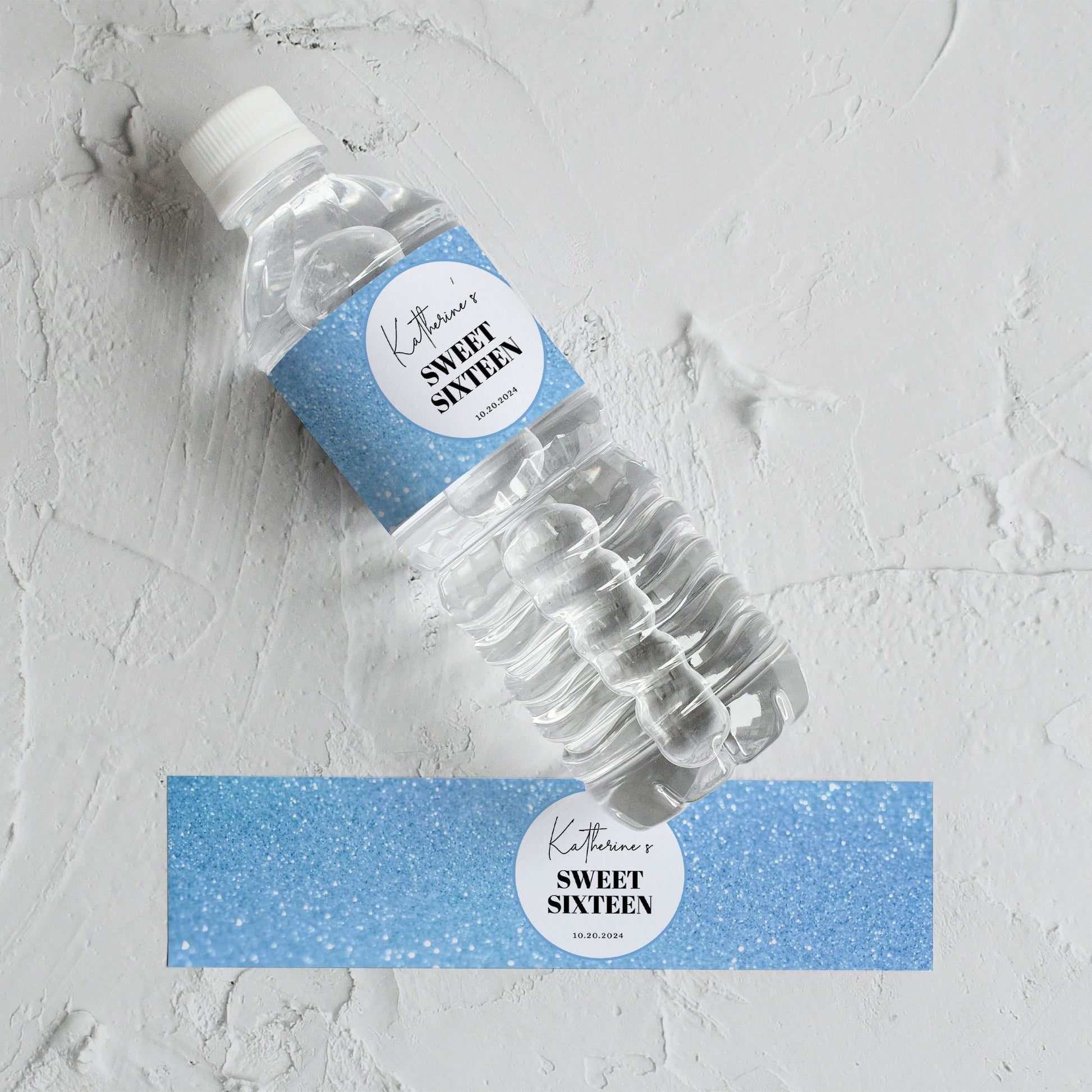 Personalized Birthday Water Bottle Labels | Custom Glitter Design | Any Age Birthday Party Favor Printable | Editable & Instant Download