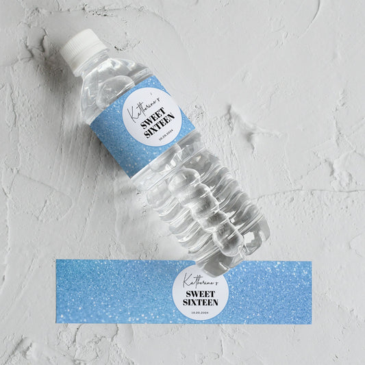 Personalized Birthday Water Bottle Labels | Custom Glitter Design | Any Age Birthday Party Favor Printable | Editable & Instant Download