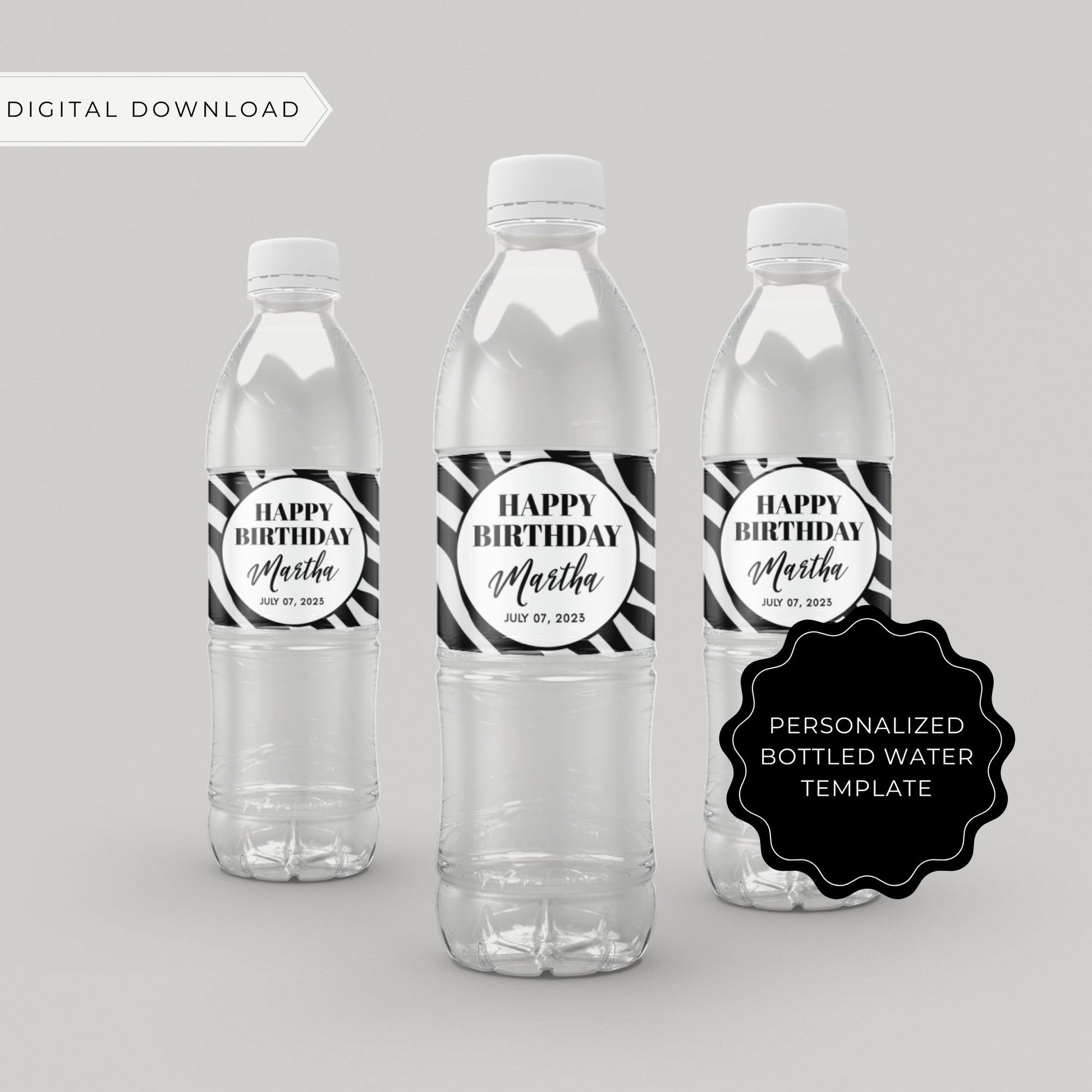 Zebra Print Pattern Water Bottle Label Template for a Birthday