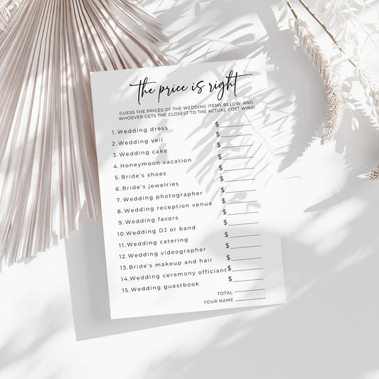 The Price is Right Bridal Shower Game | Fun Wedding Cost Guessing Game | Printable Bridal Party Activity | Instant Download