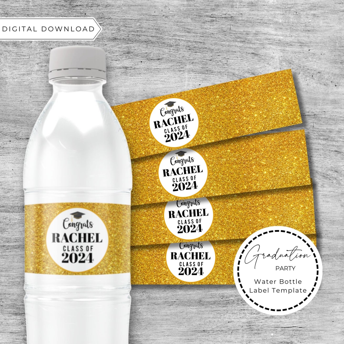 Class of 2024 Graduation Water Bottle Template - Gold