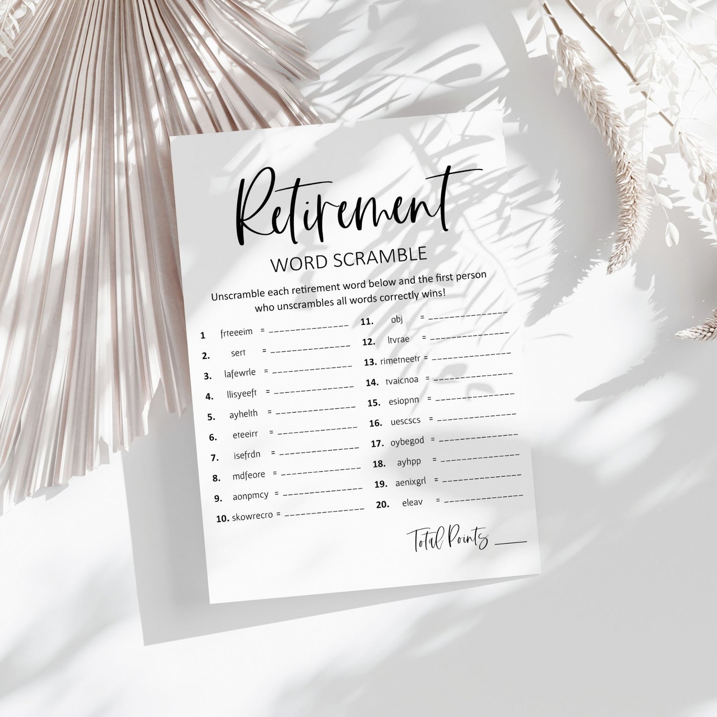 Retirement Word Scramble Game Printable, Fun Party Activity for Retirees, Instant Download, Retirement Party Game, Easy to Play Puzzle Game