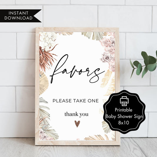 Boho Theme Baby Shower Favors Printable Sign