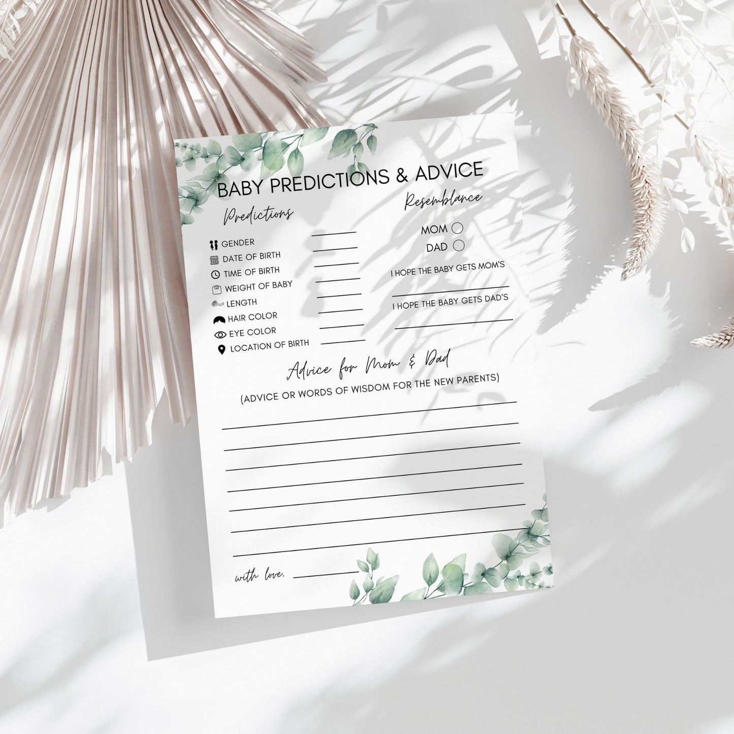 Baby Predictions and Advice Cards | Printable Baby Shower Activity | Baby Shower Keepsake | Instant Digital Download