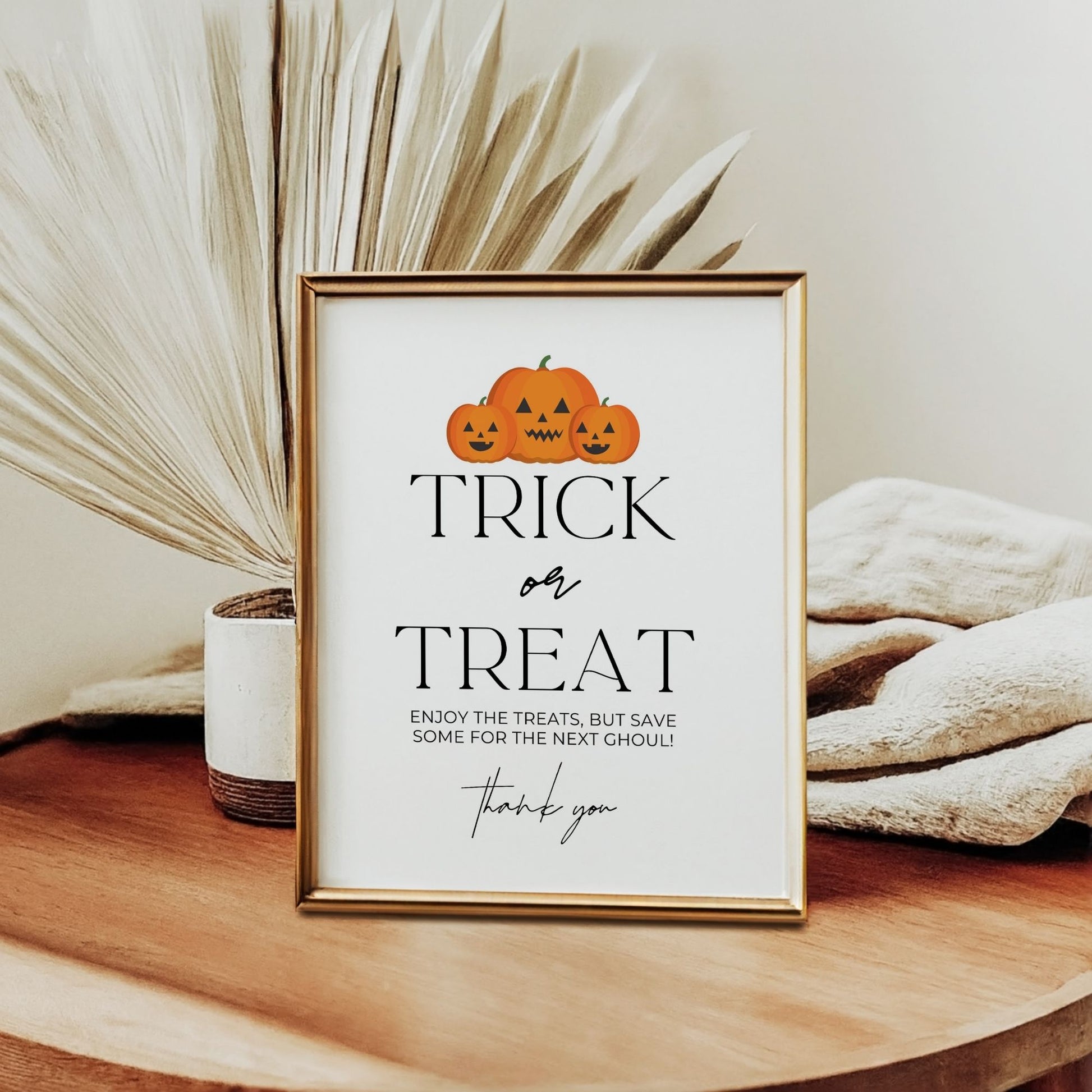 Halloween Trick or Treat Sign, Printable Pumpkin Themed Candy Sign, Spooky Treat Table Decor, Cute Halloween Party Sign, Instant Download