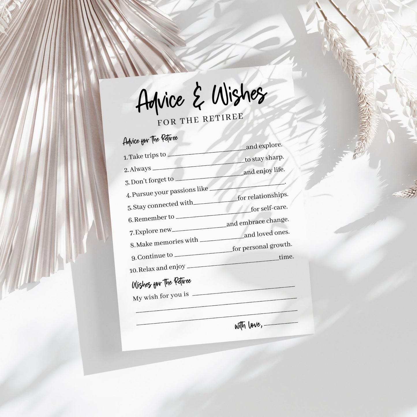 Retirement Advice & Wishes Card | Printable Keepsake for Guests to Share Memories and Tips | Fun Retirement Party Activity | 5x7 Instant Download