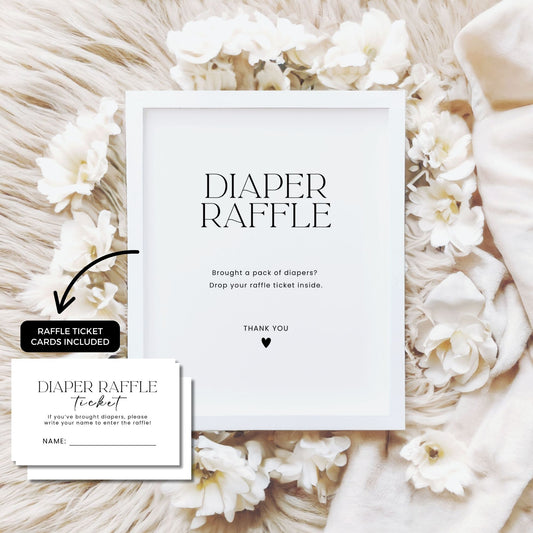 Minimalist Diaper Raffle Sign & Cards Printable, Baby Shower Game Instant Download, 8x10 JPG, 8.5x11 PDF, Gender Neutral Template