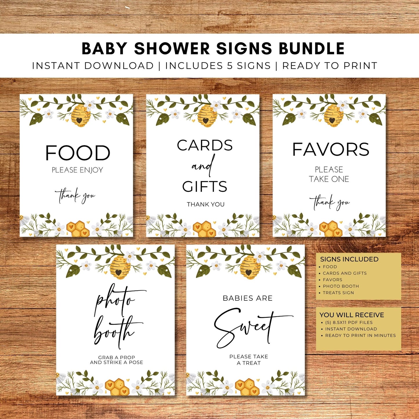 Baby Shower Signs Bundle - Wildflower Bee Theme