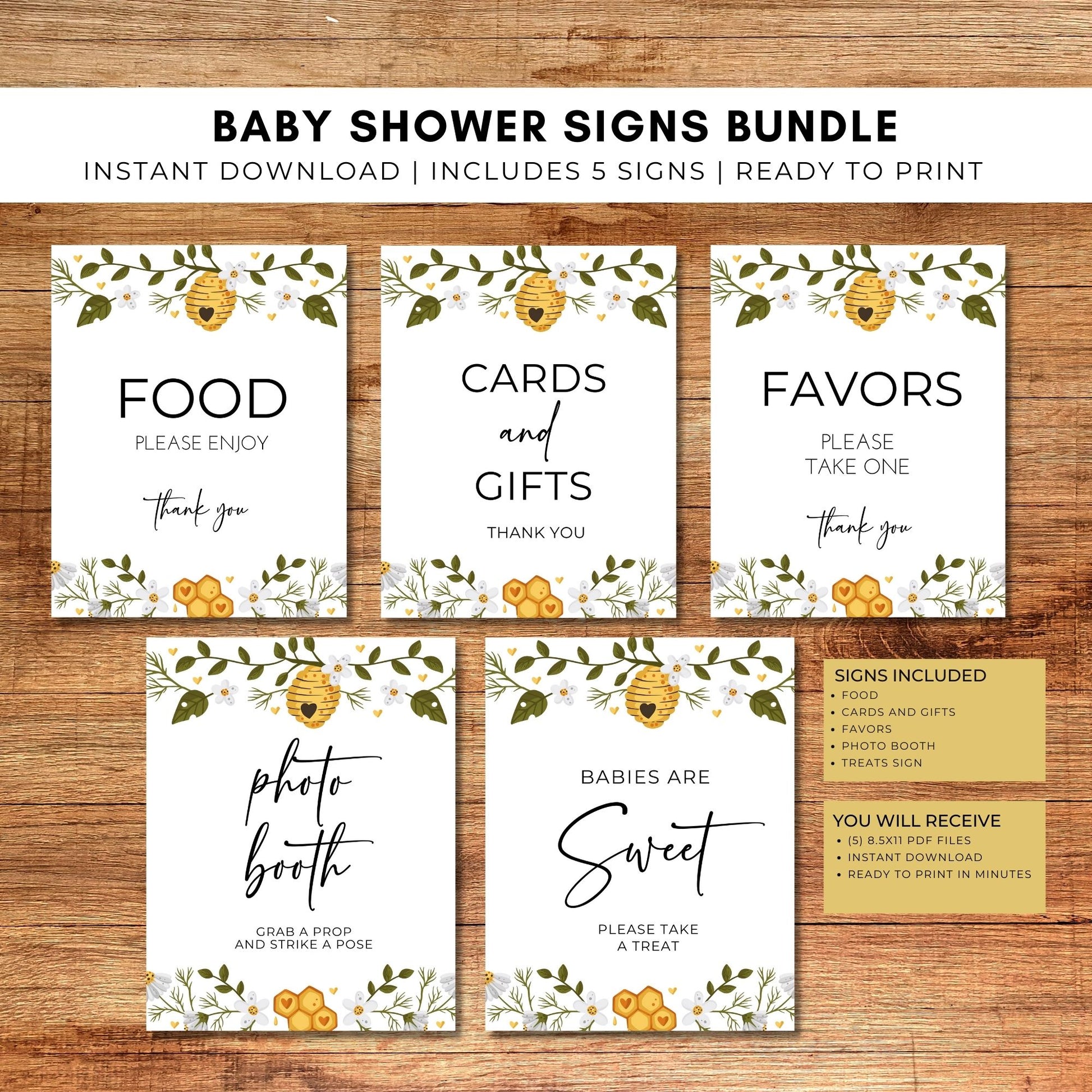 Baby Shower Signs Bundle - Wildflower Bee Theme