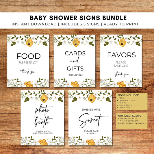Baby Shower Signs Bundle - Wildflower Bee Theme