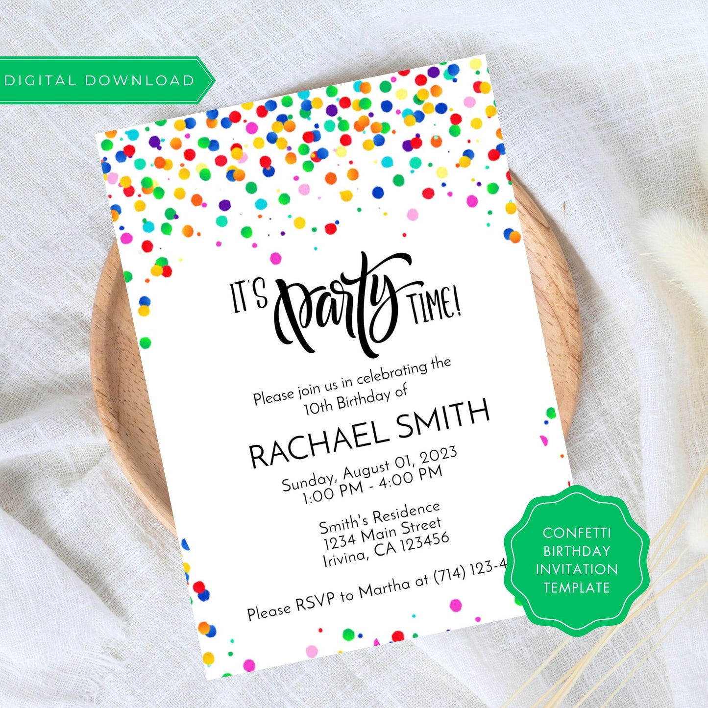 Confetti Theme Birthday Invitation Template