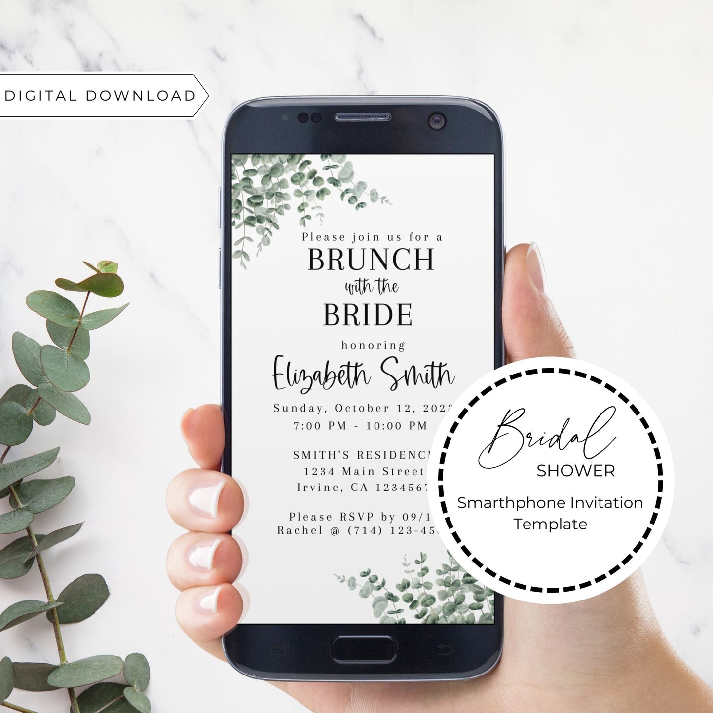 Eucalyptus Bridal Shower Electronic Smartphone Invitation