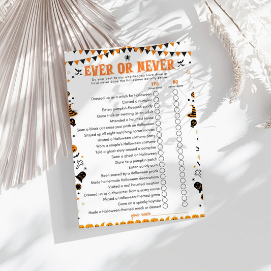 Halloween Ever or Never Game – Fun Halloween Party Printable – Spooky Activity for Kids & Adults – Instant Download Game